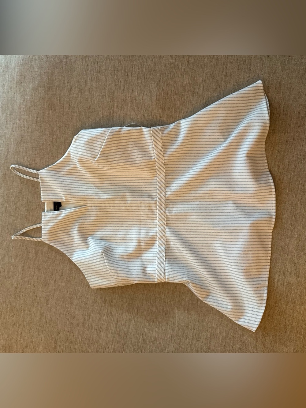 Banana Republic White and Light Gray Striped Sleeveless Peplum Top